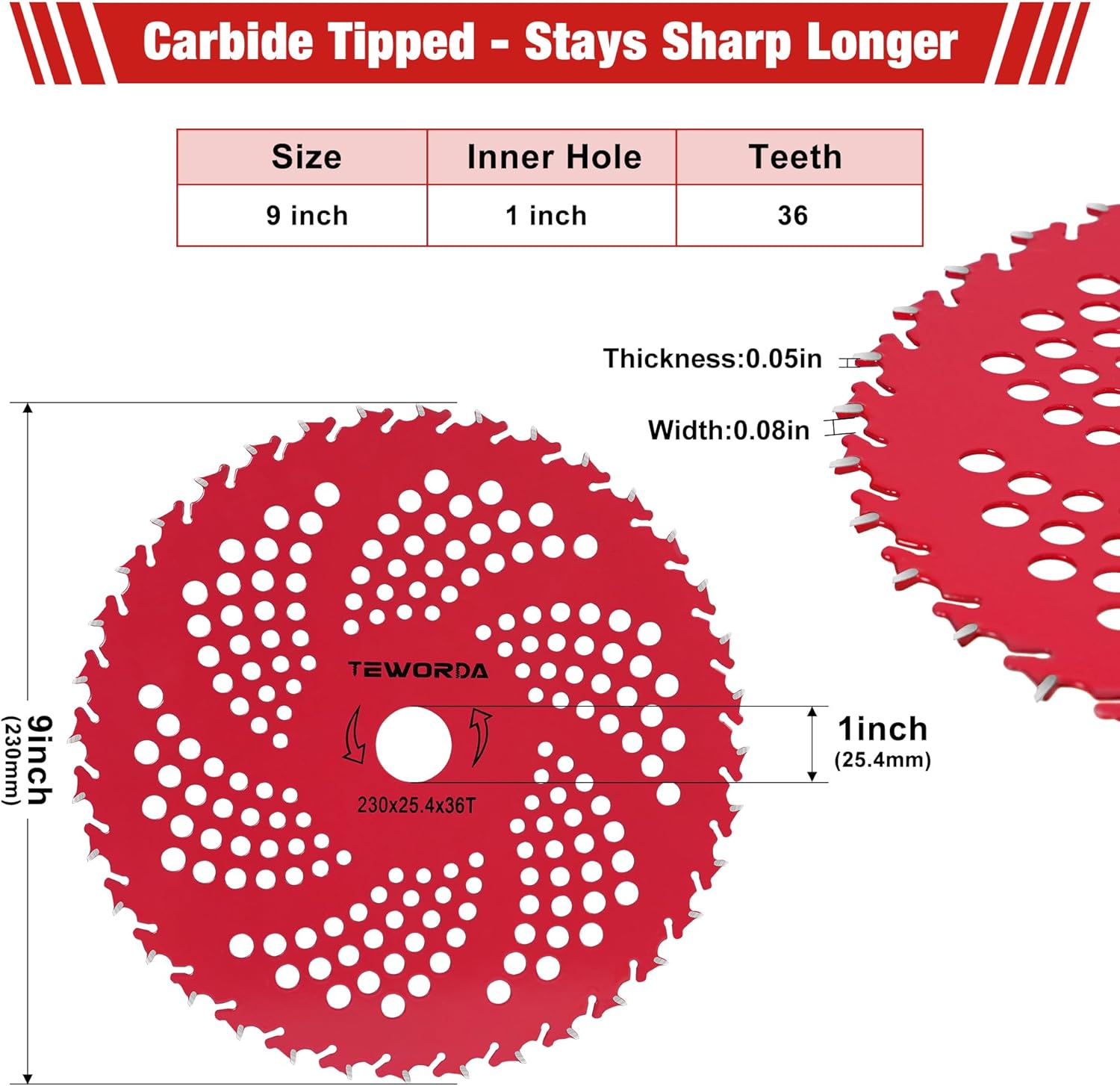 2 Pack 9" x 36 Teeth Carbide Tipped Brush Cutter Blades, Weed Eater Blades with Two Adapter Kits for Gas-Powered Trimmers, Brush Cutters, Weed Eaters, Fits for Husqvarna, Stihl, Fsx, and More