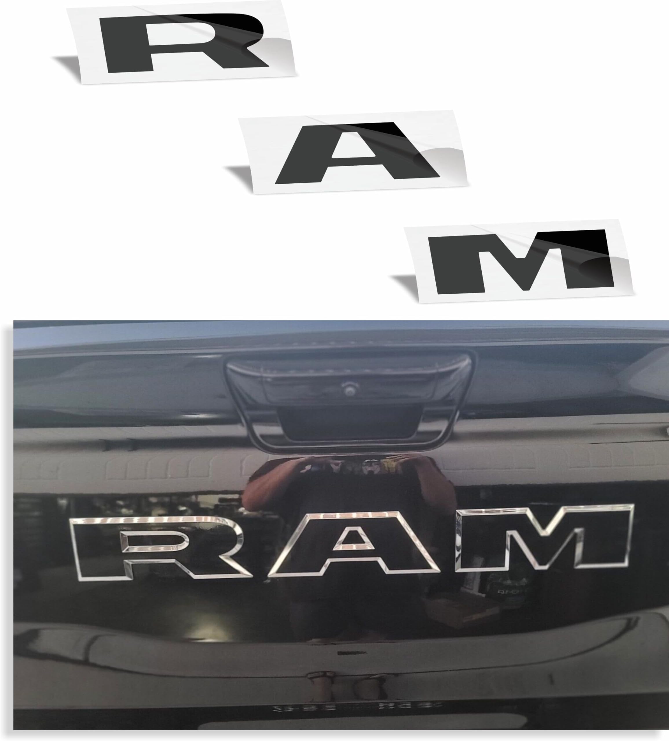 RAM Tailgate Emblem Overlay Decal Stickers 2025-2026 Ram 1500 (Color: Gloss Black)