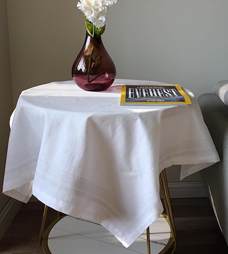Dumlanrick Mantel cuadrado de lino de algodón jacquard de 30 x 30 pulgadas, color blanco, lavable, pequeño mantel para fiesta, cafetería, picnic,