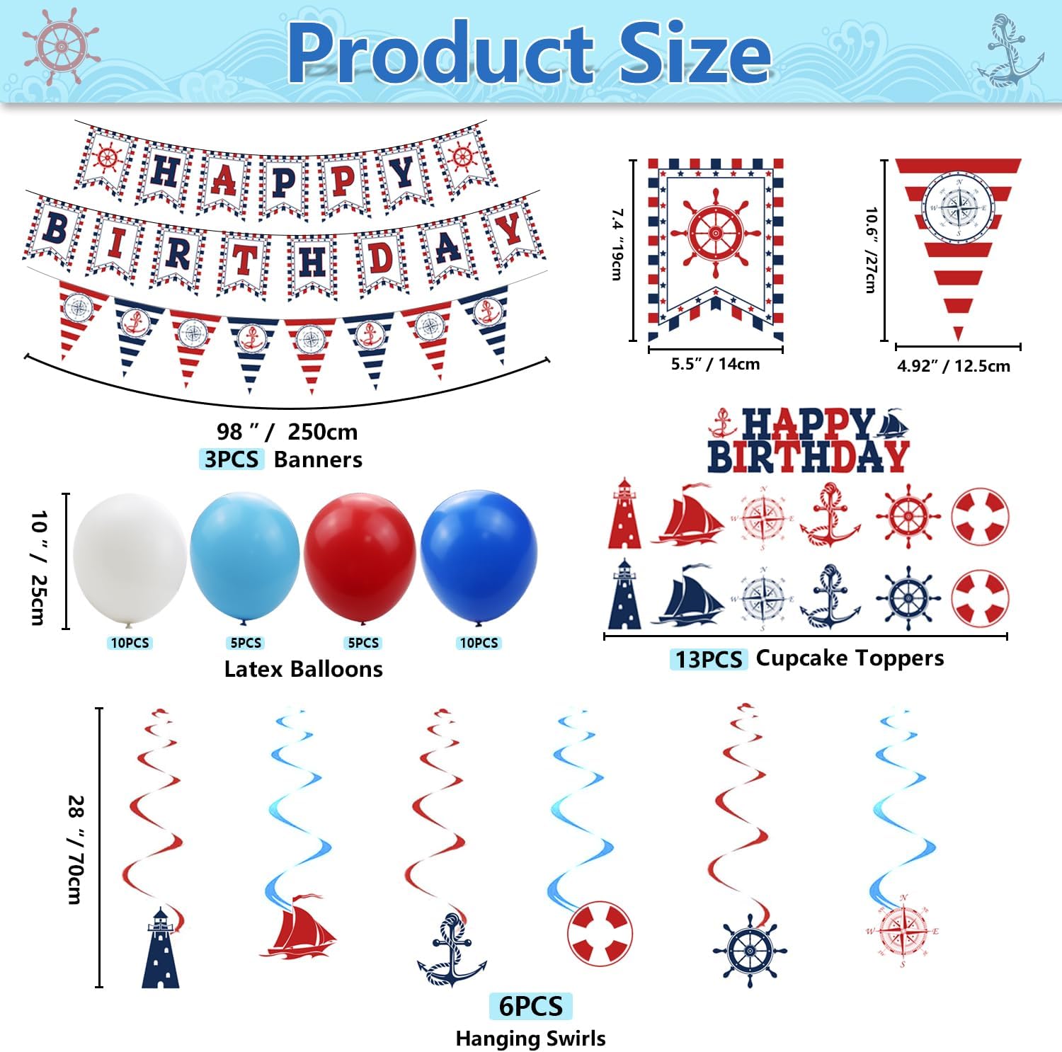 Nautical Party Decorations, Anckor Theme Birthday Supplies with Plates Napkins Tablecloth Balloons Hanging Signs for Nautical Theme Birthday, All Aboard First Birthday Party