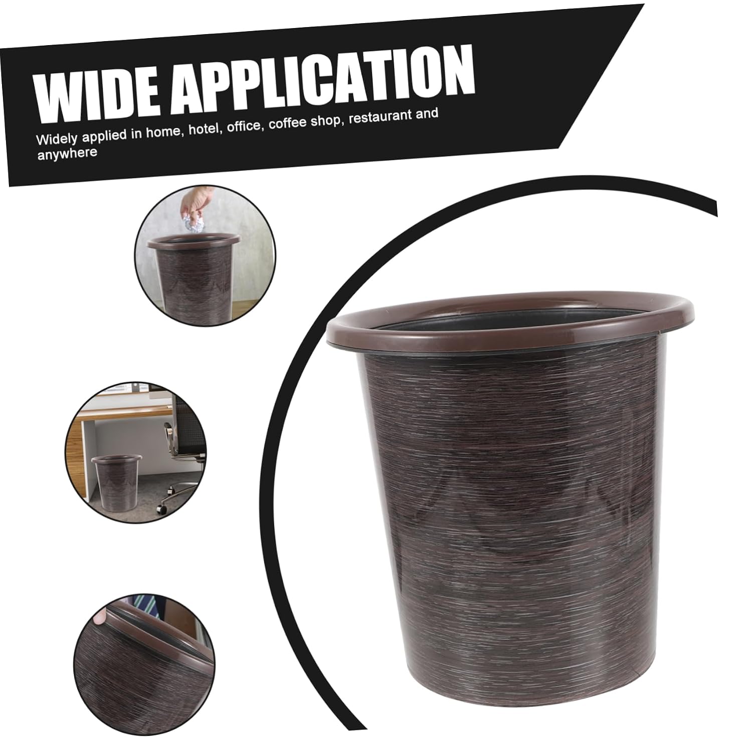 Cabilock 1pc Plastic Trash Can Coverless Waste Basket Press Ring Design for Office Use Imitation Wood Grain Rubbish Storage Bin Small