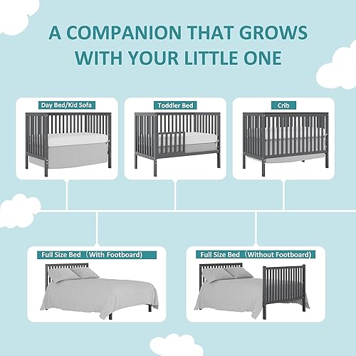 Miniatura 5 de ARCLIS Cuna convertible 5 en 1, se convierte fácilmente de cuna de bebé a cama infantil, sistema de soporte de colchón de altura ajustable de 3