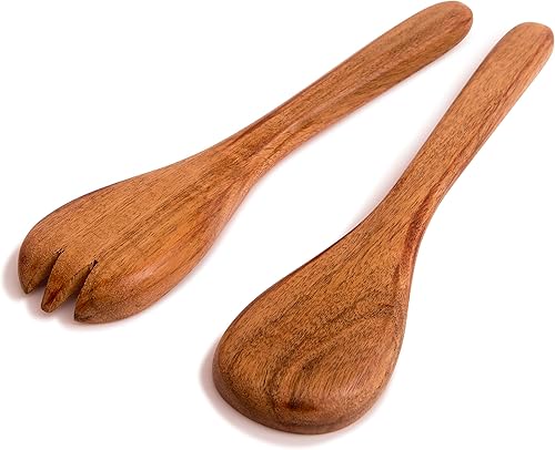 Miniatura 4 de Juego de servidor de ensalada de madera de acacia de 8 pulgadas, pinzas para mezclar, tenedor y cuchara, utensilios de servir para lanzar ensaladas,