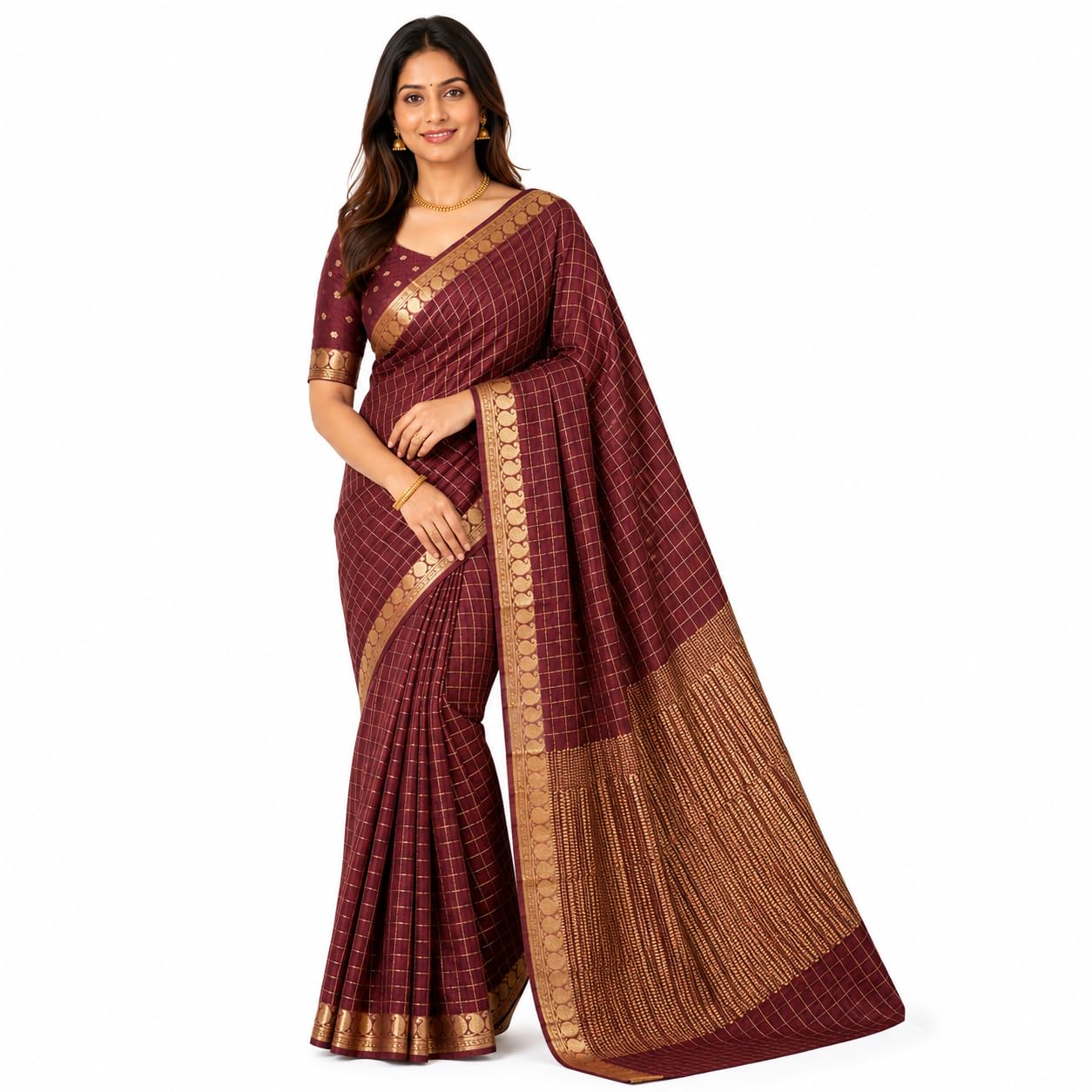 Women's Viscose Georgette Saree with Unstitched Viscose Blouse Piece | Designer Woven Border Traditional Partyy Wear Saree for Wedding, Festive & Ethnic Occasions (Maroon & Gold)-picture-13