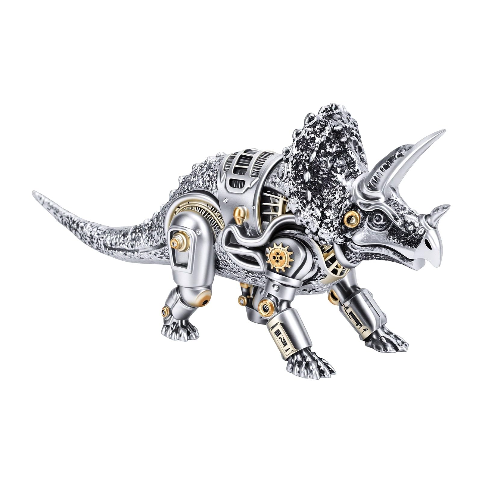 AUNMAS Steampunk Mechaniczny Robot Dinozaur Model z Żywicy Ręcznie Malowany Vintage Utleniony Ozdoba dla Fanów Vintage Maszyn i Kolekcji Steampunk (Mechaniczny Triceratops)
