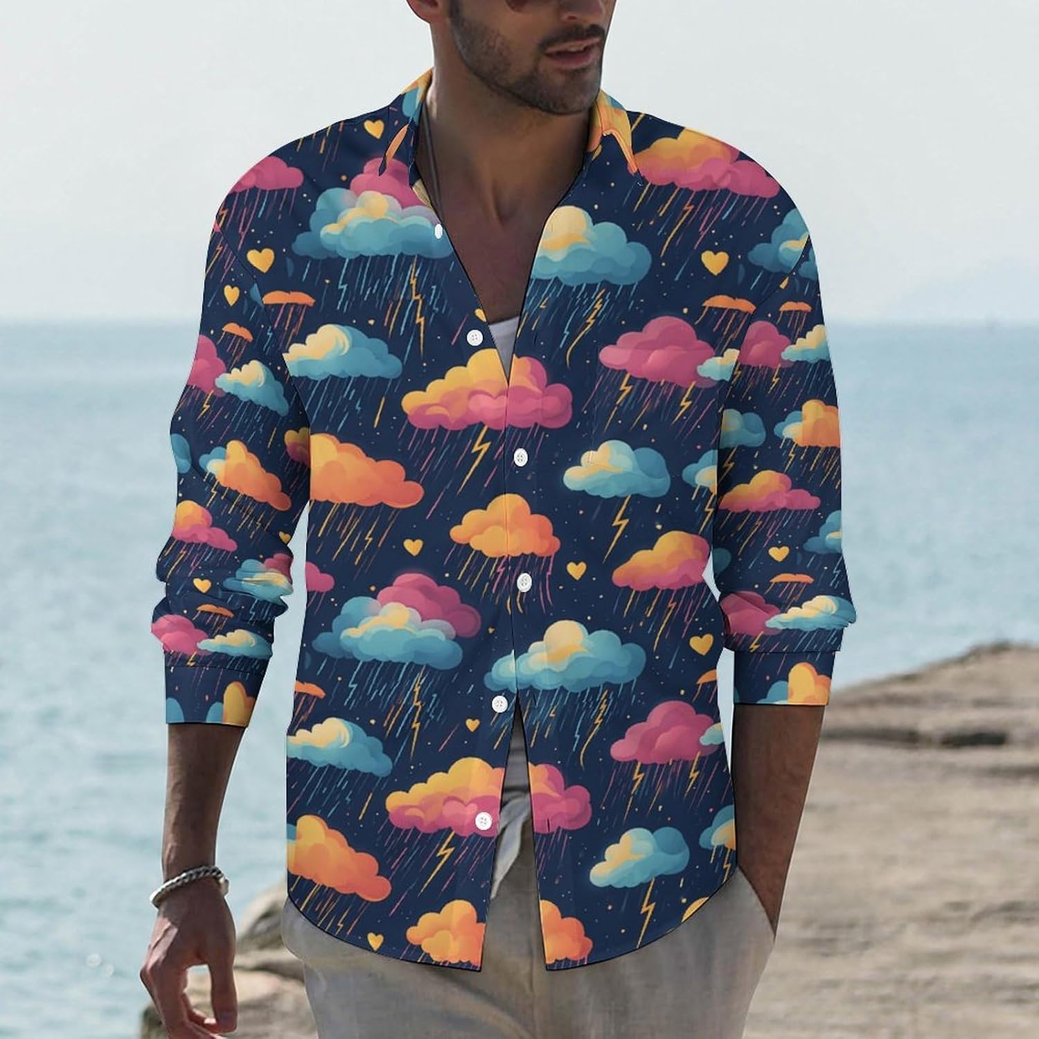 Men's Button Down Shirts Casual Wrinkle Free Long Sleeve Shirt Pocket Summer Fall Shirt Jacket