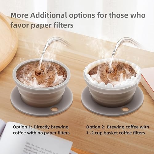 Miniatura 7 de VVGCS Cafetera de viaje plegable sin papel, para acampar, verter sobre café con filtro de acero inoxidable reutilizable, colador de café de una sola