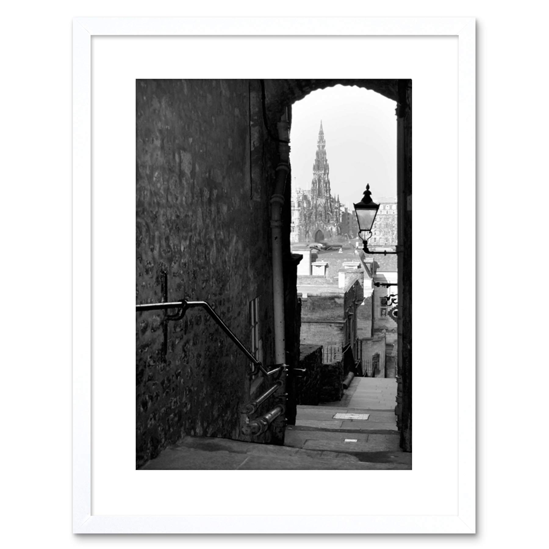 Wee Blue Coo White Photo Cityscape Edinburgh Royal Mile Lane Black Framed Print F97x5486
