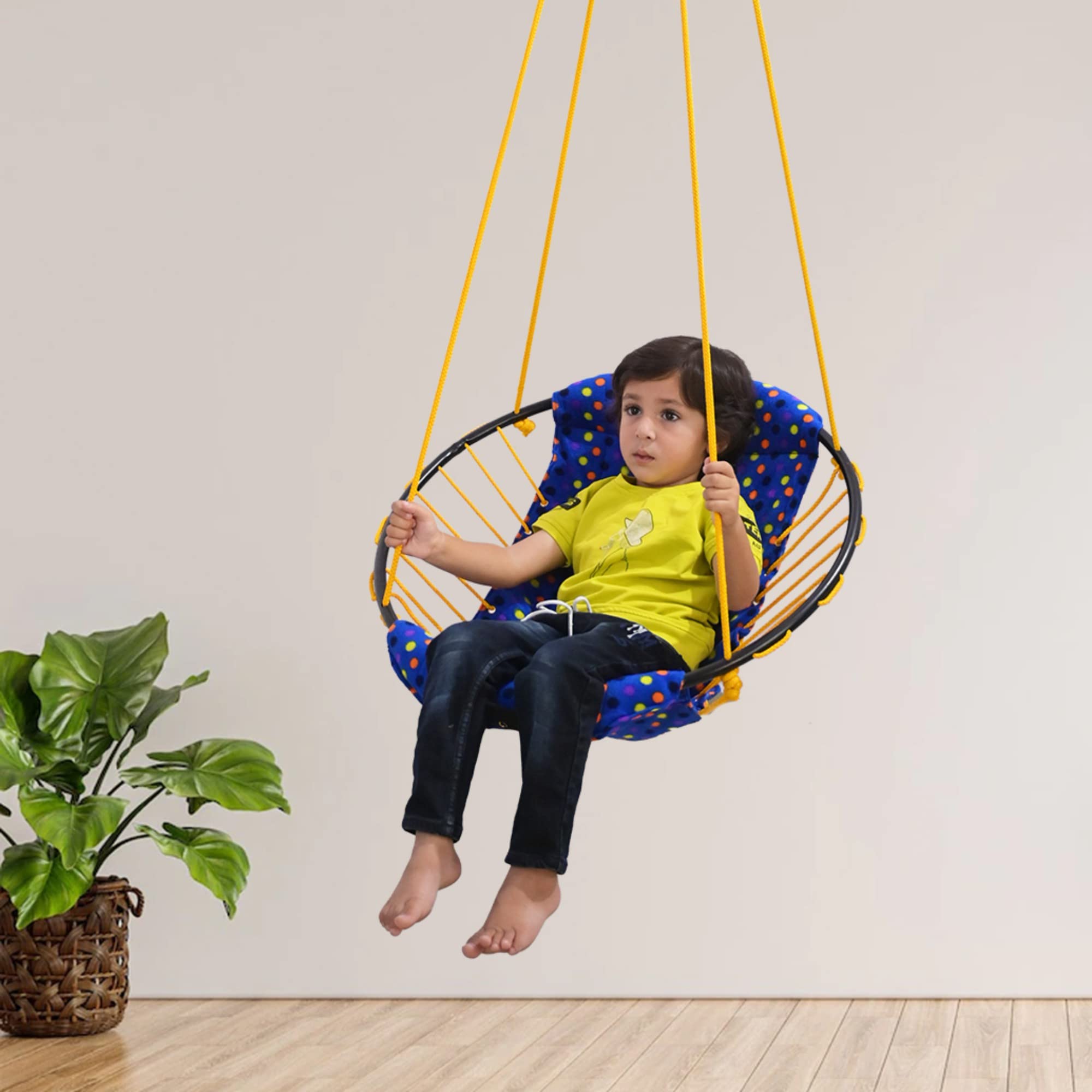 Sling Hanging Chair Swing for Child, Perfect Round Shape Hanging Swing | Baby Swing | New Model Swing | Hammock Swing for Kids | Swing for Indoor/Outdoor|Tree Swing (Blue Yellow)