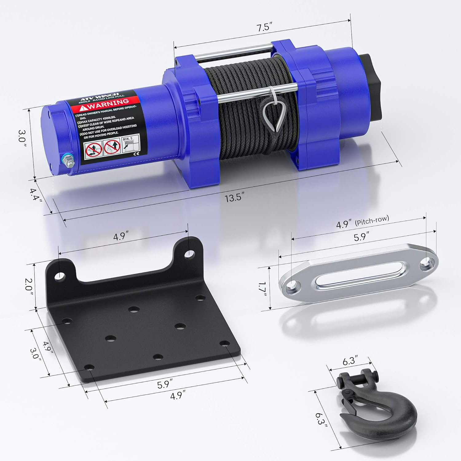 50% Off Discount BIGTUR 12V 4500lb Electric Winch Towing Synthetic Rope Winch Off-Road Recovery with Wireless Remote Control IP67 Waterproof Winch for SUV, Truck, ATV, UTV (H-Model, Blue)