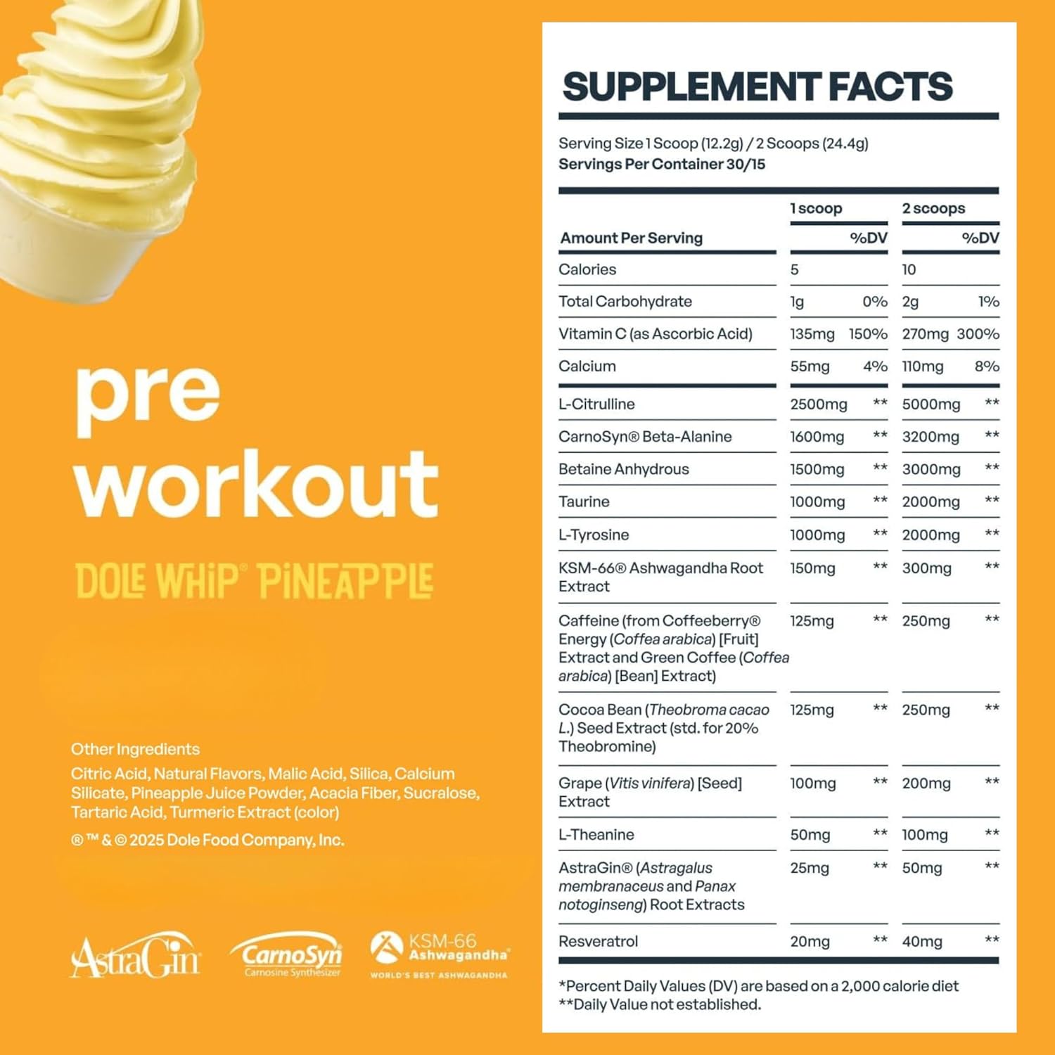 BE AMAZING Pre Workout Powder, Vegan Supplement with 125mg Natural Caffeine, Ashwagandha and Adaptogens, Sugar Free Drink Mix for Men and Women, Gluten Free, Non GMO, Dole Whip Pineapple, 30 Servings