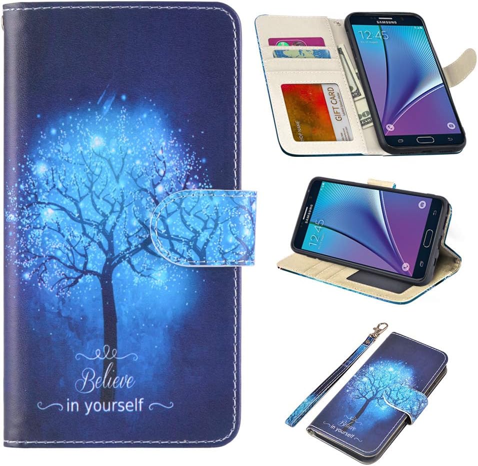 UrSpeedtekLive Samsung Galaxy Note 5 Case, Galaxy Note 5 Premium PU Leather Wristlet Flip Wallet Case Cover with Card Slots & Stand- Believe in Yourself