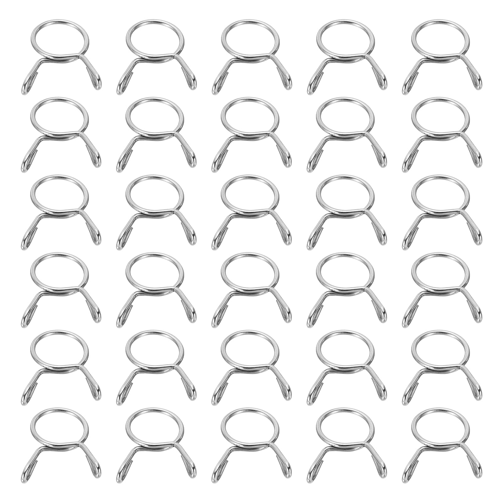 sourcing map Fuel Line Hose Clips 30Pcs 11mm ID 12.3mm Clamp Dia. 304 Stainless Steel Tubing Spring Clips Clamps Assortment for Air Hose Tube Water Pipe Motorcycle Scooter ATV, Silver