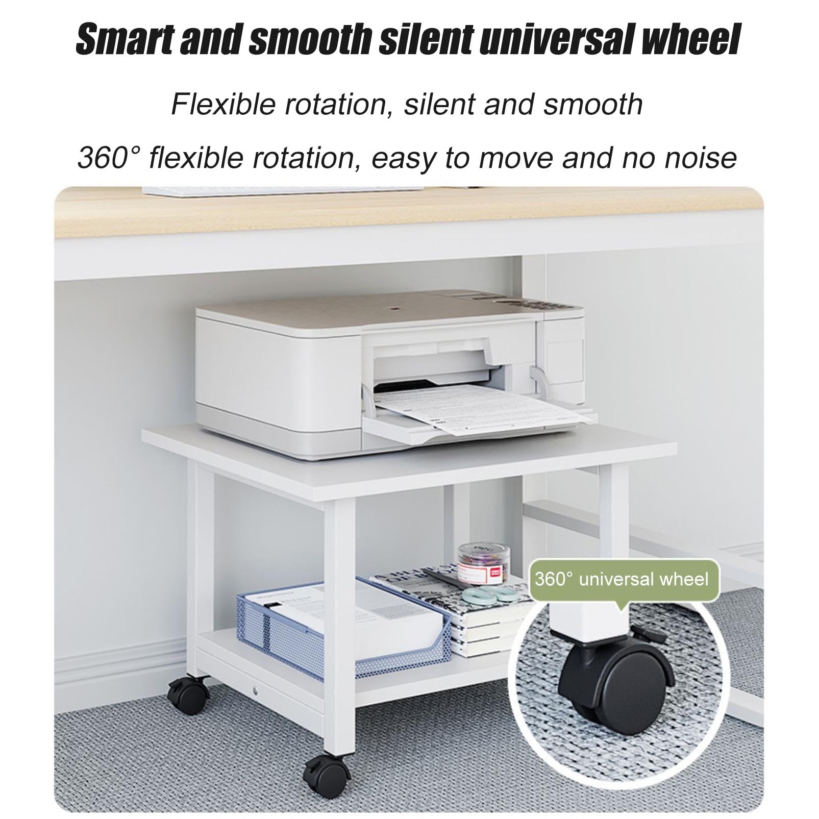 Carrito de soporte para impresora láser con ruedas, estante multiusos resistente, para copiadora, estante de microondas, soporte para trituradora y estante organizador de papel, carrito de