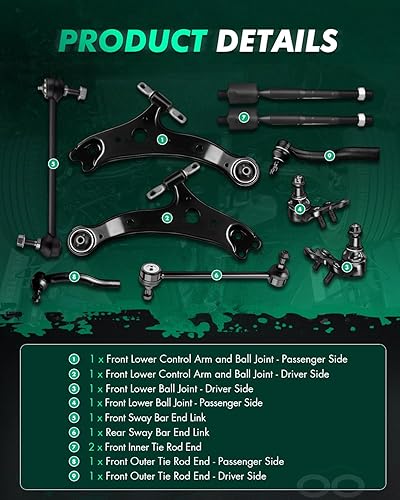 Miniatura 3 de SCITOO 10 unids Kit de suspensión brazo de control inferior con rótulas interior exterior barras de acoplamiento delantero trasero barra