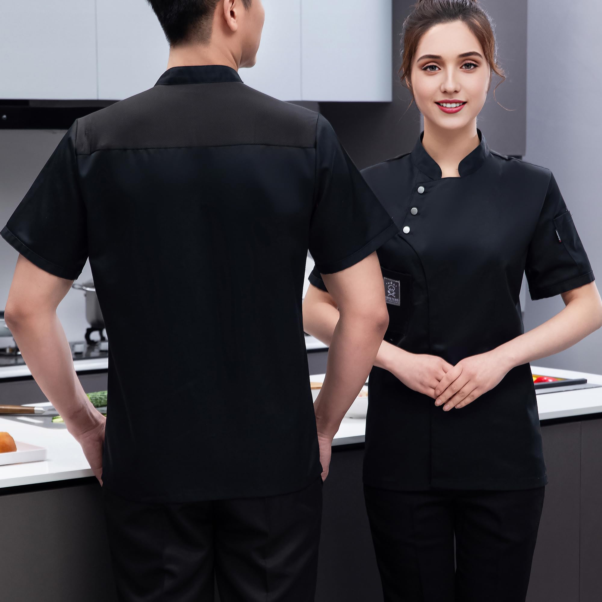 Veste de Cuisine Personnalisée Manches Courtes Nom & Logo Brodés | Veste De Cuisine Professionnelle Avec Broderie Personnalisée Pour Restaurants, Hôtels, Cafés Et Traiteurs
