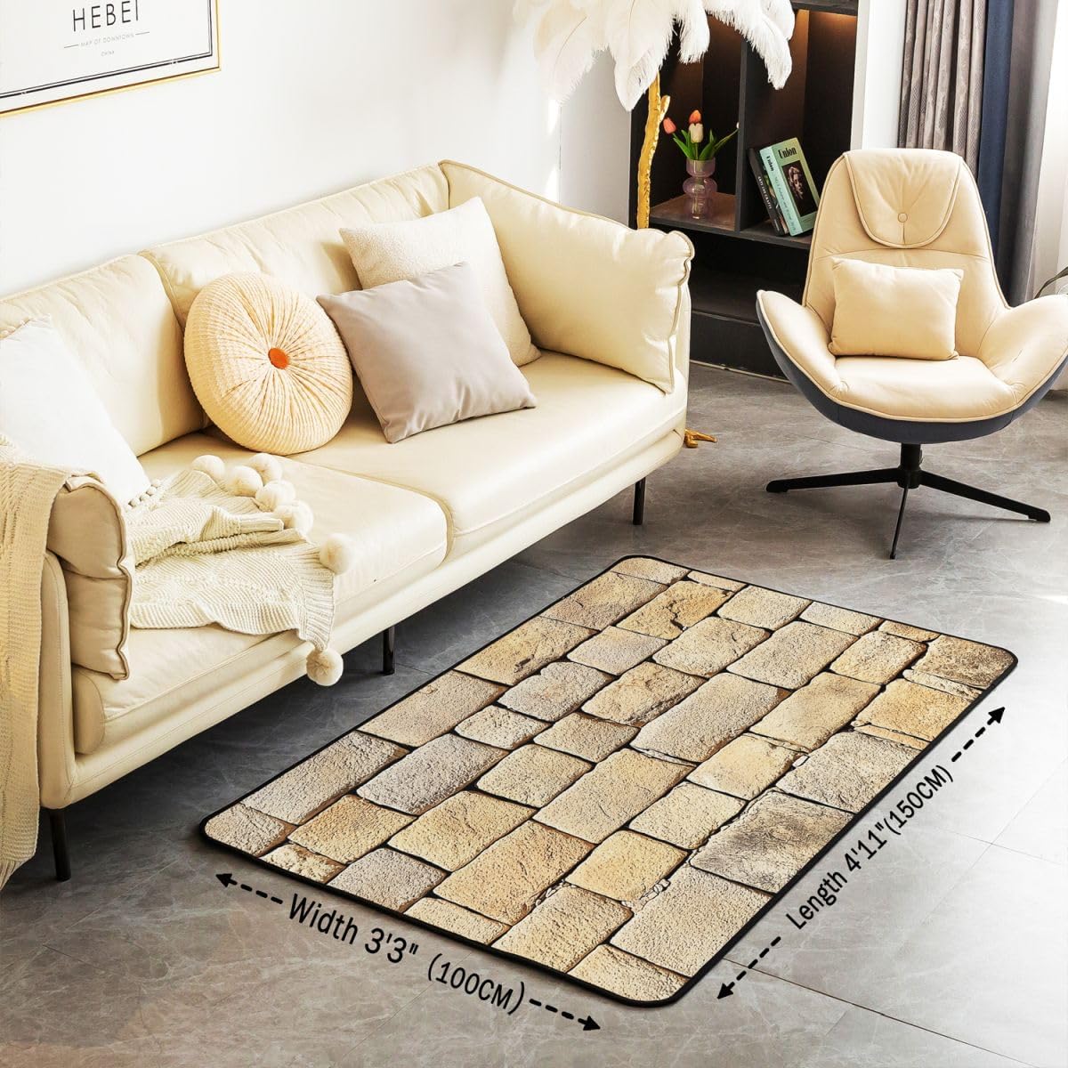 Erosebridal Vintage Brick Stone Area Rugs for Living Room 3x5 Ancient Rock Non Slip Rug Abstract Wall Textured Carpet Indoor Floor Mat Medieval Party Decorations Brown Decorative Washable Rug