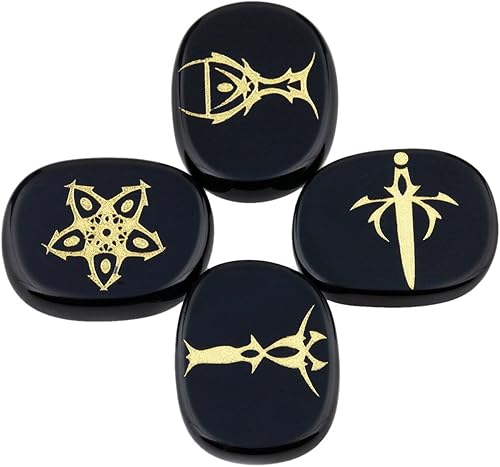 SUNYIK Juego de 4 piedras de símbolo del tarot grabadas, kit de piedras de palma de cristal plano pulido para equilibrio curativo de Reiki y