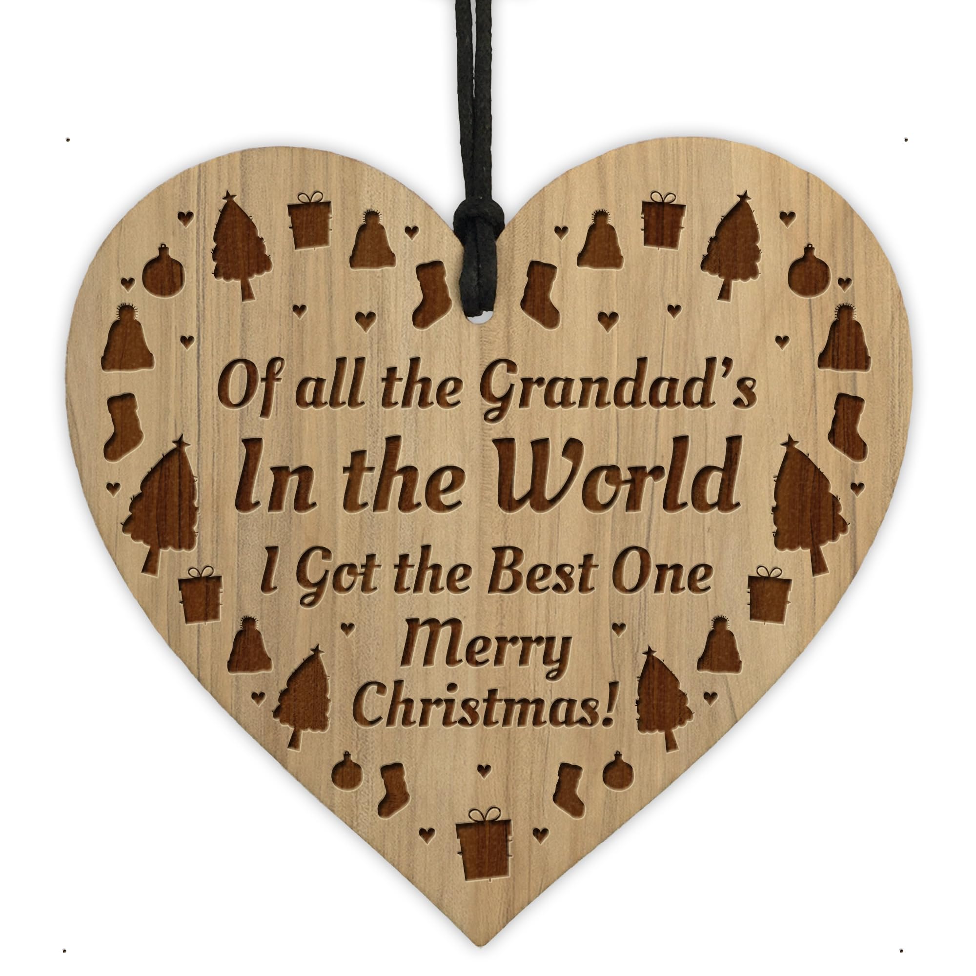 Red Ocean Christmas For Grandad Wooden Heart Grandparent From Grandchildren