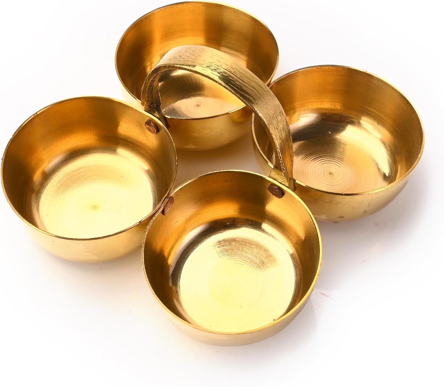 Brass Chowmukh Haldi Kumkum Holder Puja Roli Sindoor Chandan Akshat Pital Accessories 4 Bowl Attach Holder Patra Pooja Purpose Item for Temple Mandir and Gifting