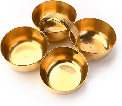 Brass Chowmukh Haldi Kumkum Holder Puja Roli Sindoor Chandan Akshat Pital Accessories 4 Bowl Attach Holder Patra Pooja Purpose Item for Temple Mandir and Gifting