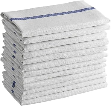 Kitchen Towels Set - 12 Pack, 15 x 25 - 100% Cotton Dish Towels for Kitchen, Super Absorbent Tea Towel - Good for Drying Dishes, Cleaning Spills & Countertops - Striped Herringbone Weave
