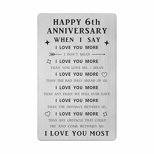 SOUSYOKYO 6 Year Anniversary Card Gifts for Him Her, Personalized 6th Wedding Anniversary Present Gift for Men Women Husband Wife, Happy 6th Anniversary Decorations Wallet Card
