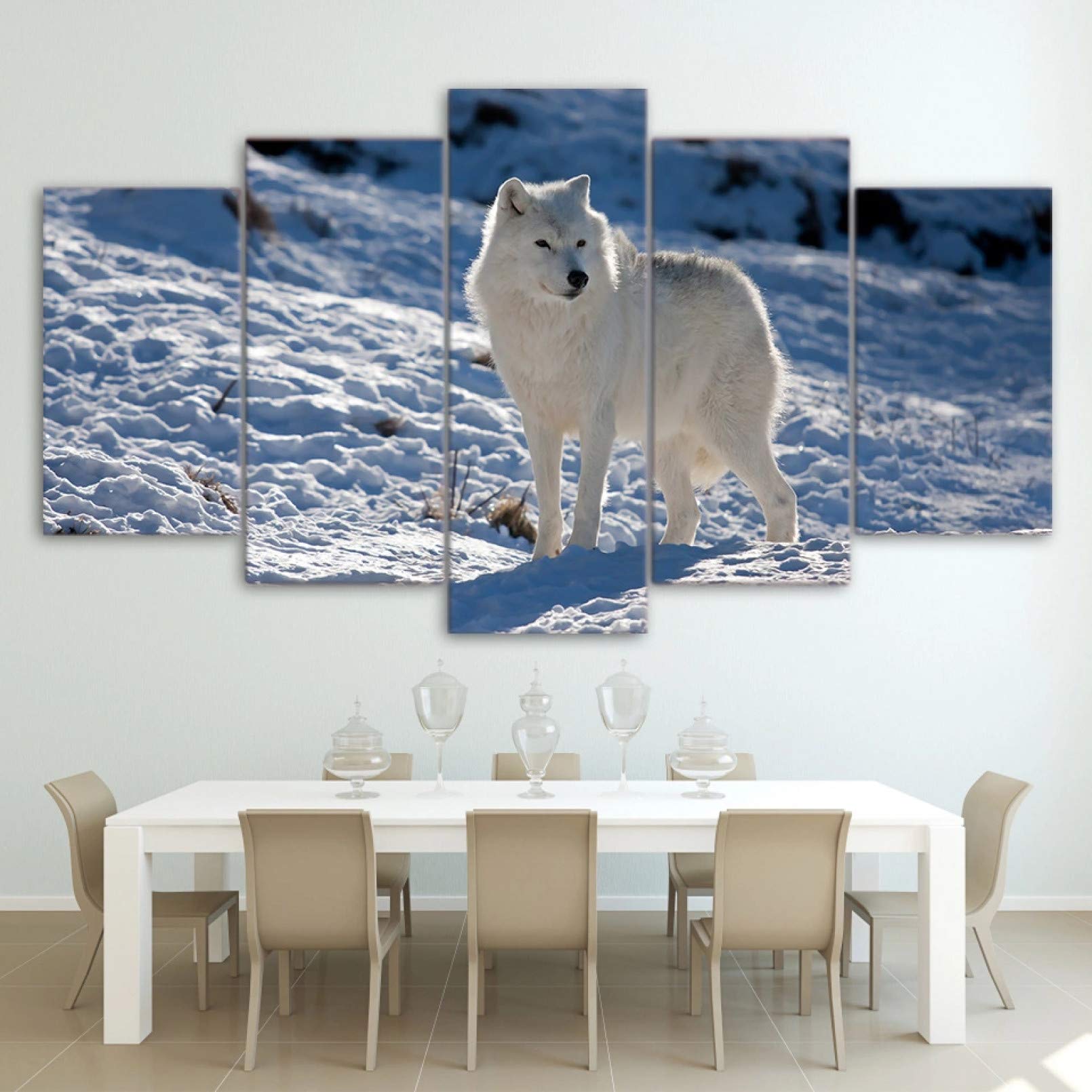 Tableau loup 5 panneaux pour decoration moderne de votre salon contemporain