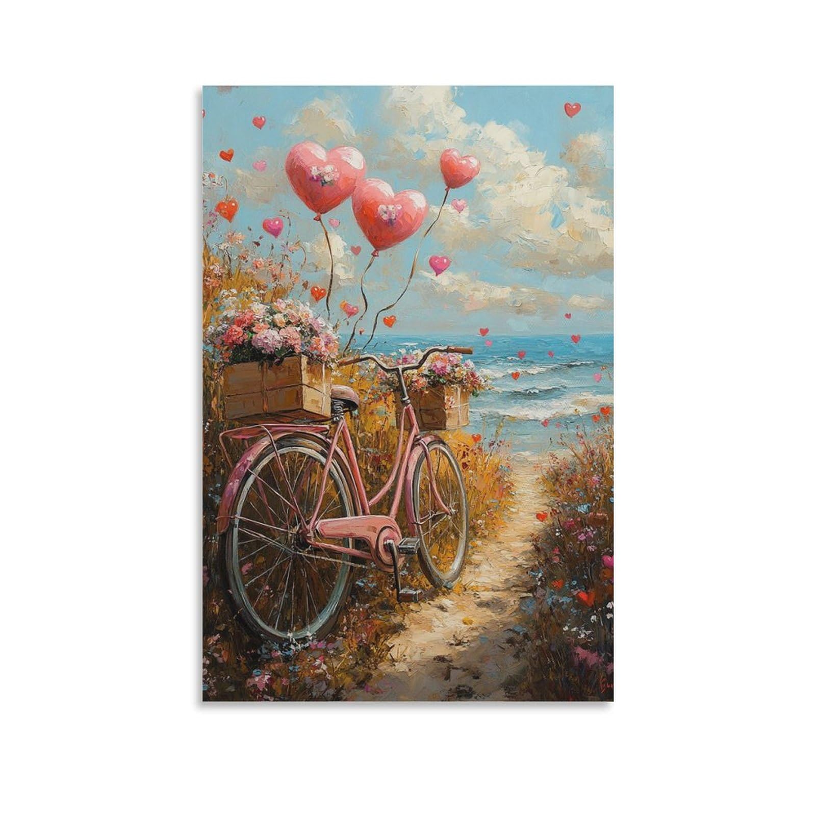 GAOYUCHUN Cycling by The Sea Canvas for Home Decor Modern Bathroom Office Modern Framed Canvas Prints Paintings Picture for Bedroom Kitchen Home Decor 16x24inch(40x60cm)
