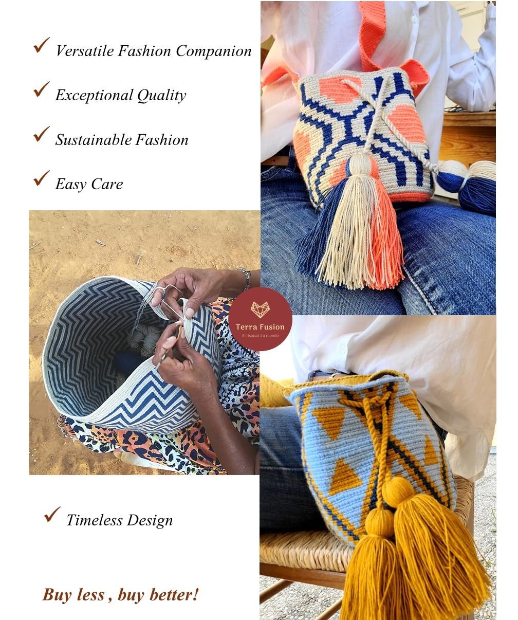 Terra Fusion Wayuu | Bolso Cubo hecho a mano | BORDEALES | Medio, beige