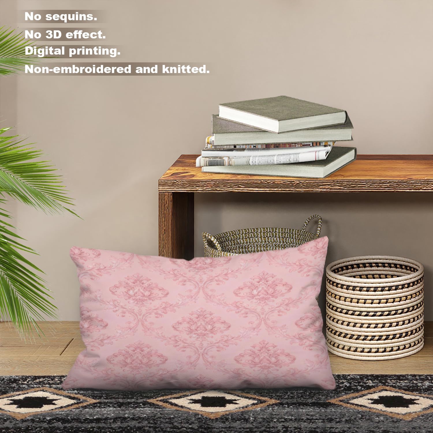 Batmerry Pink Classic Floral Throw Pillow Covers, Pink Chic Elegant Damask Floral Decorative Pillow Covers Digital Printing Blended Fabric for Couch Sofa Bed Invisible Zipper 12X20 in(Set of 2)