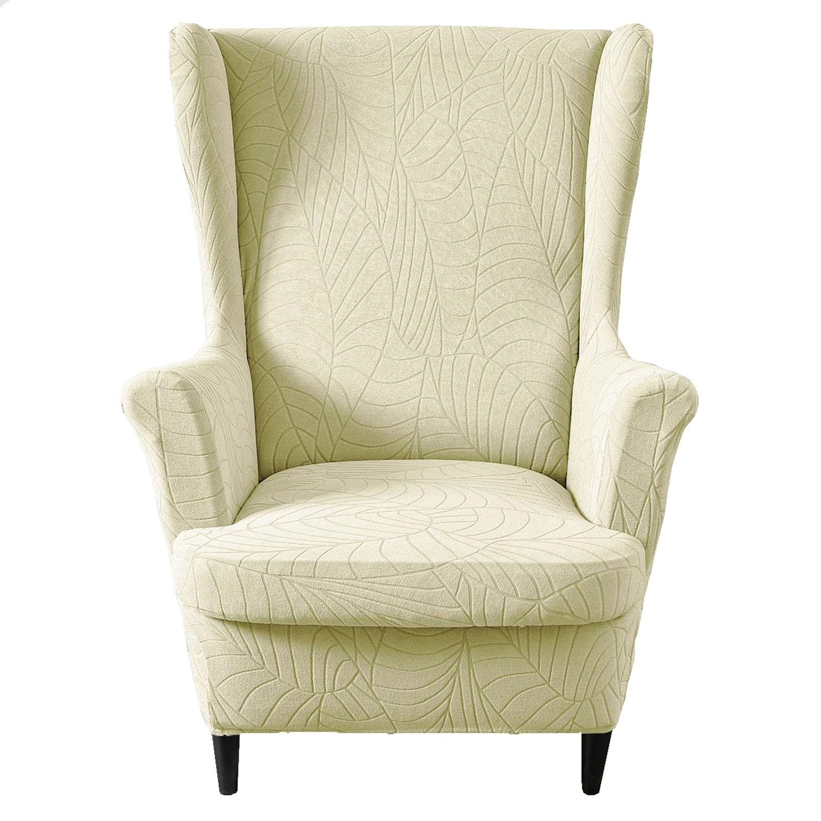 Kitegrese 2-Piece Stretch Wingback Chair Cover, Armchair Sofa Slipcover Furniture Protector Cover for Wingback Chairs(Beige)
