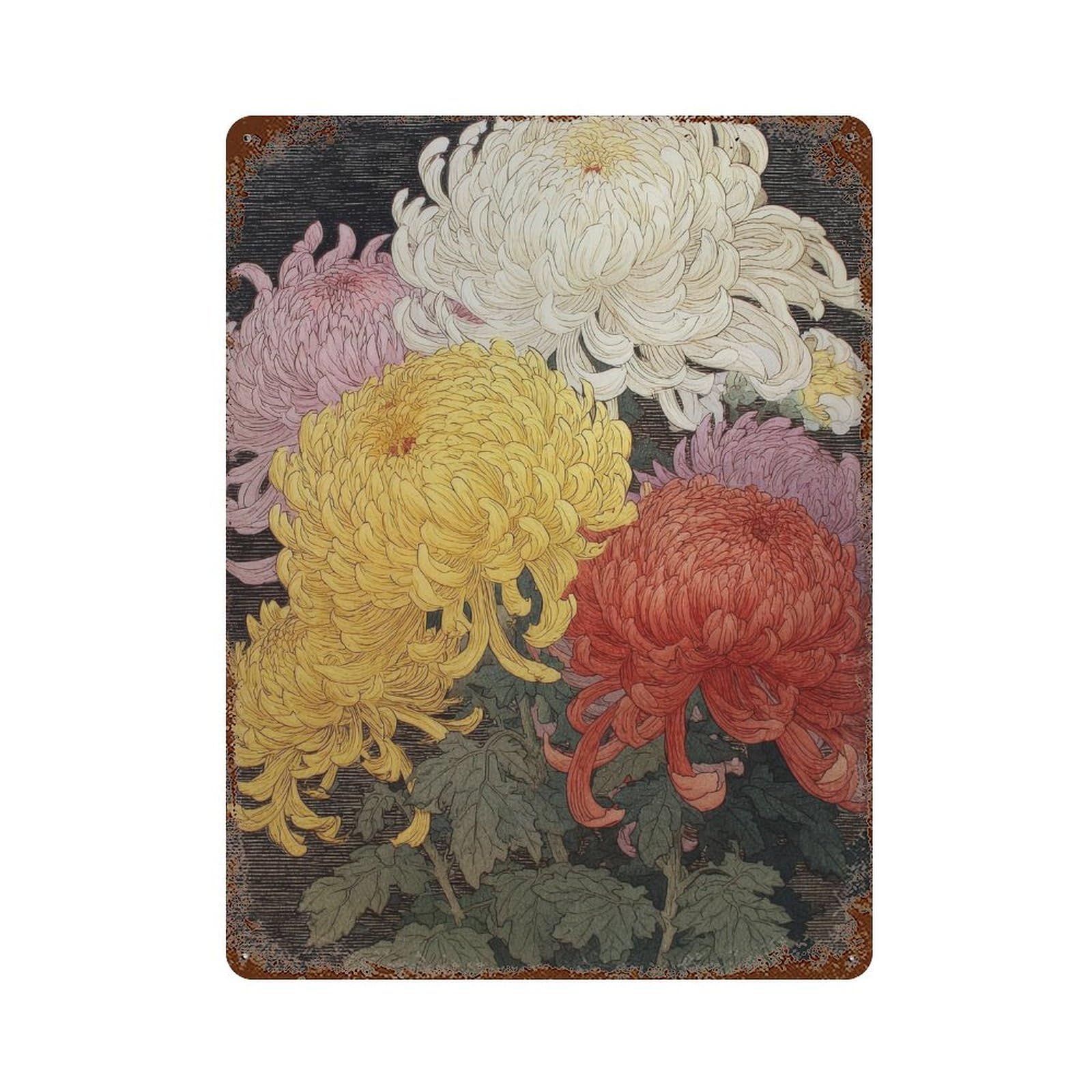 xiaoxiaoshen Chrysanthemums. Traditional Japanese Ukiyo Wall Decor Art Metal Tin Poster Modern Home Decor Art Home Bar Shop Decorations Vintage Sign 40x30cm