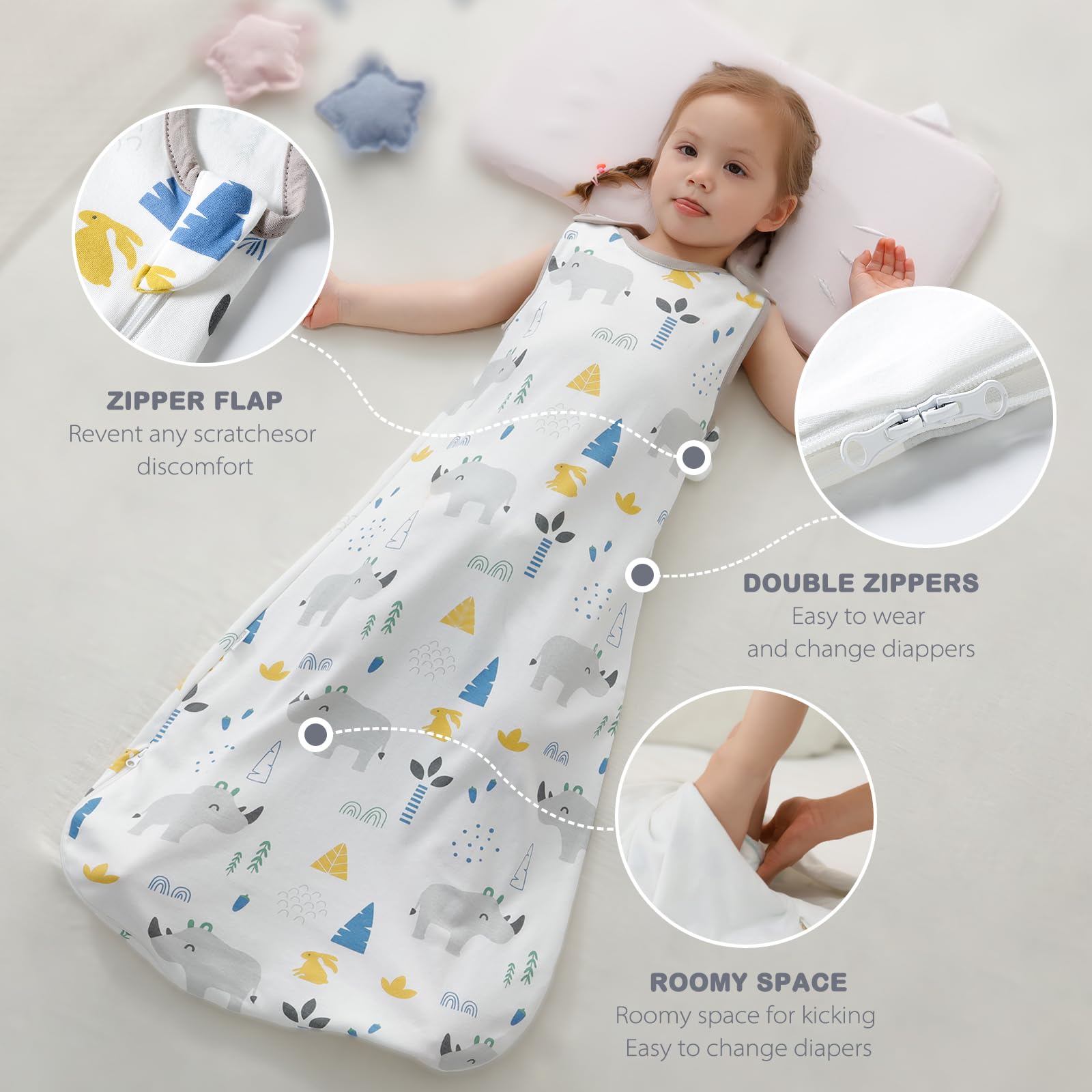 Mosebears Gigoteuse Bébé 0.5 TOG (Lot de 2) Sac de Couchage d'Été en Coton Respirant Turbulette Légère sans Manches pour Fille et Garçon Idéal pour Grosses Chaleurs et Sommet Paisible