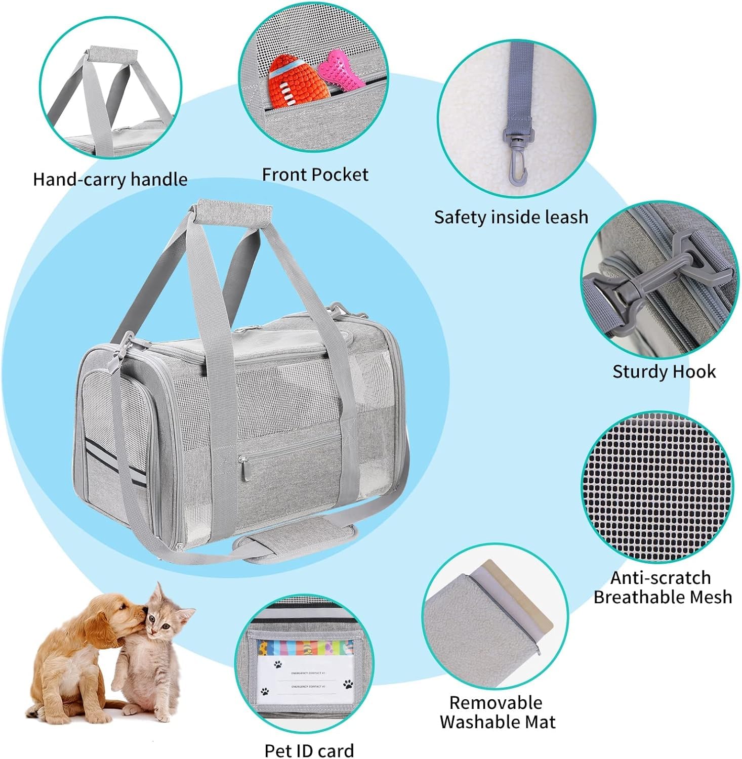 Transportador suave para gatos con certificado Oeko-TEX para gatos, perros pequeños, transportador plegable de viaje para perros pequeños, aprobado por aerolíneas TSA para gatos grandes, 15