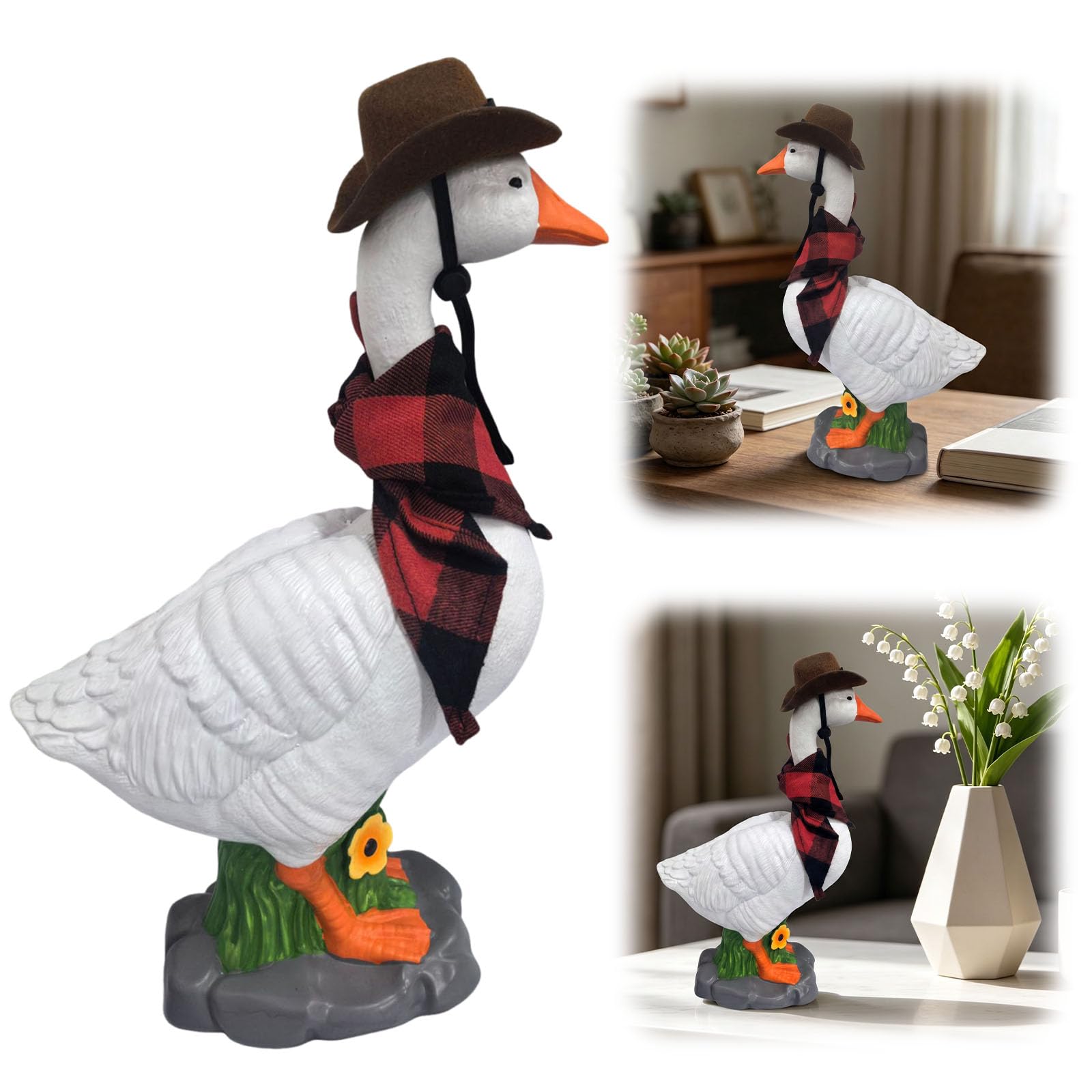 Porch Goose Statue Garden Decor, Resin Duck Porch Figurine, Artificial Animals Standing Sculpture, Indoor Outdoor Decorations for Yard Patio,Unique Housewarming Gifts