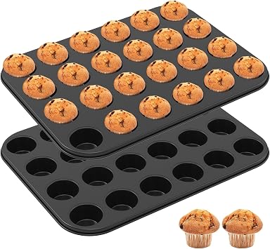 2PCS Mini Muffin Pan, 24 Cups Mini Cupcake Pans Nonstick Cup Cake Tray Carbon Steel Mini Muffin Pans for Baking Muffins, Cupcakes,Tart,Bread,Egg Bites 13.78x10.43x0.79 inch