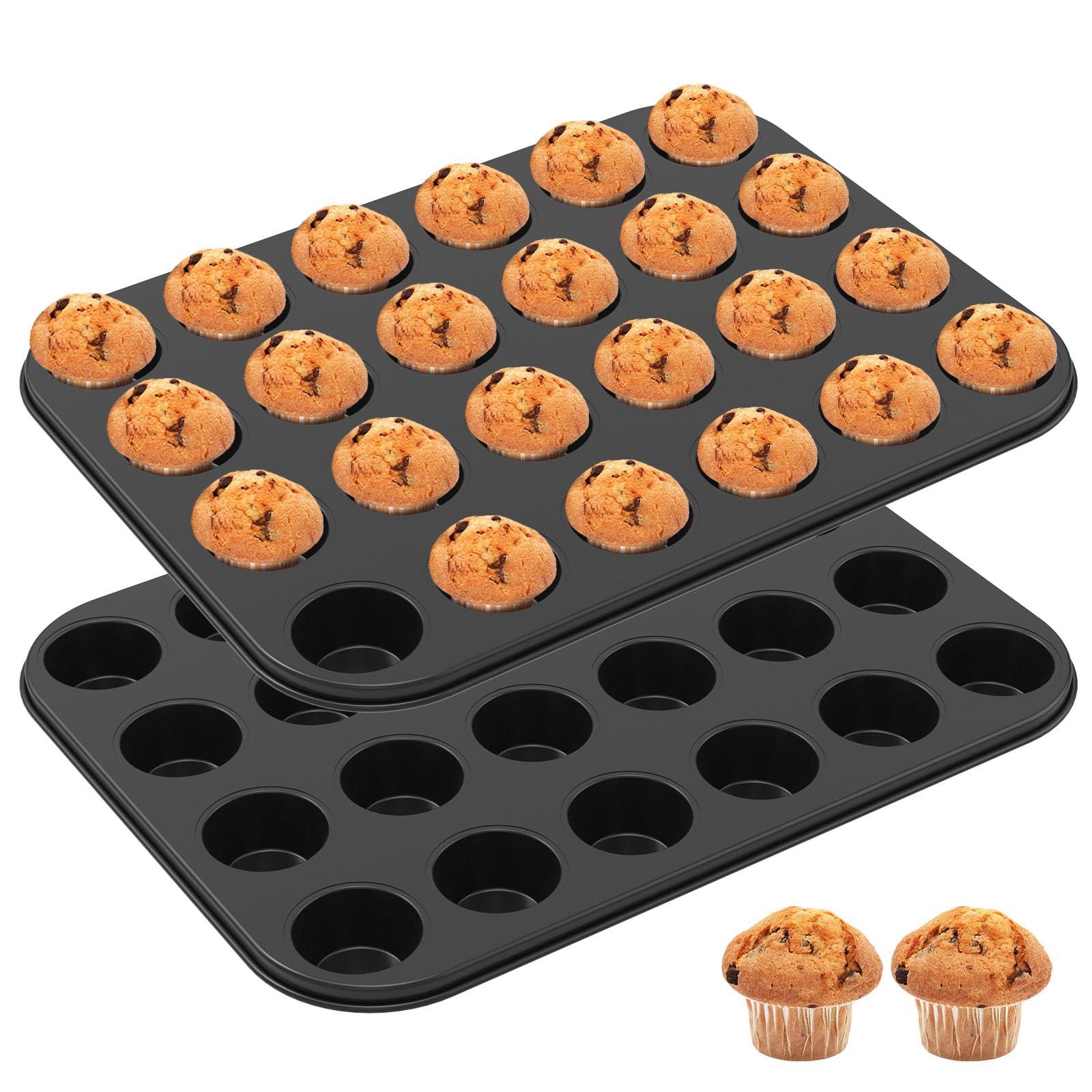 2 moldes antiadherentes de acero al carbono reutilizables para tartas de queso, 24 tazas, práctico molde para magdalenas y magdalenas