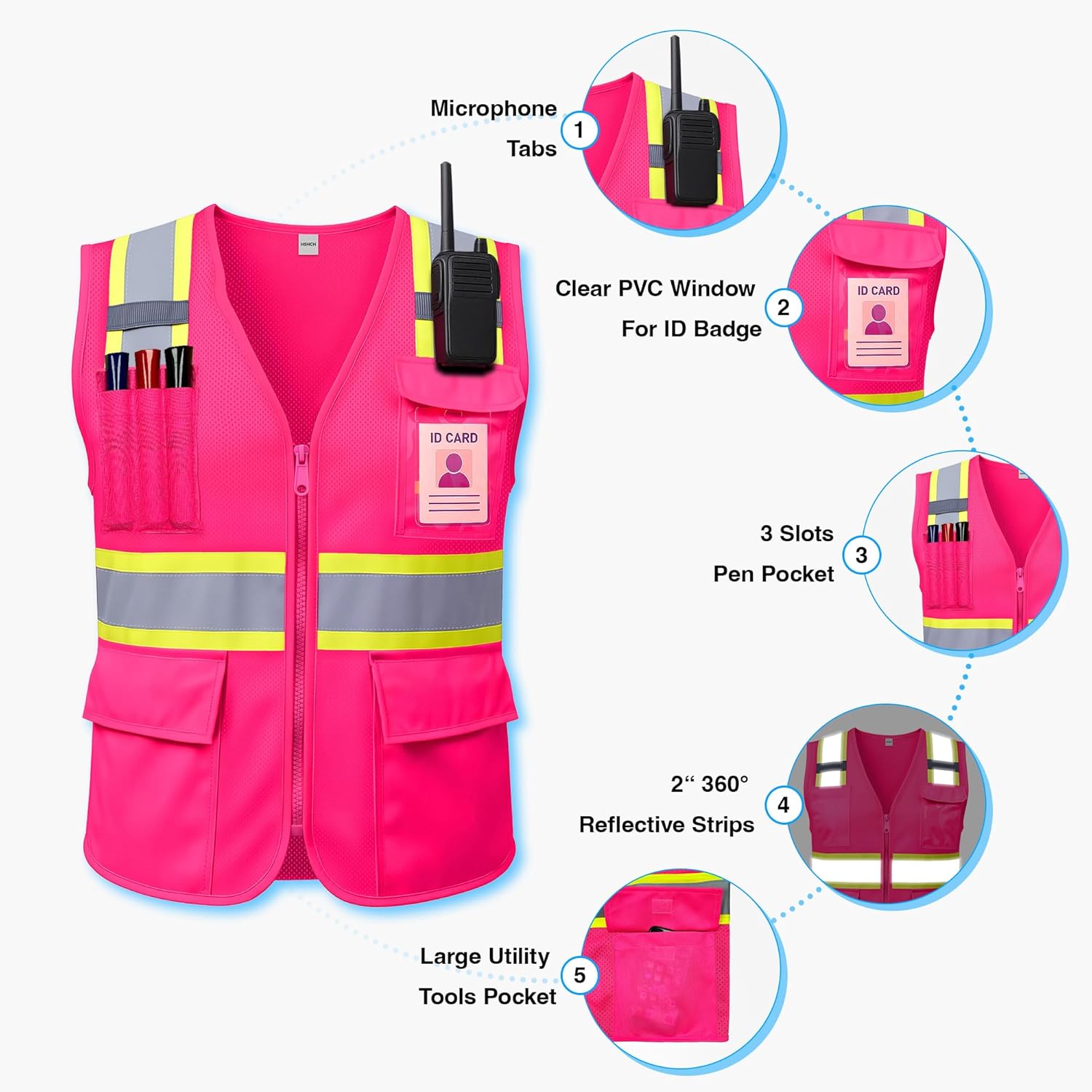 Reflective Safety Vest for Women, High Visibility Construction Vest with Pockets Zipper Hi-Vis Stripes, ANSI Compliant - Image 5