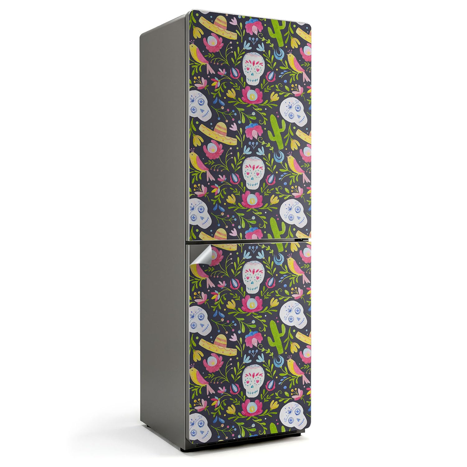 Pegatinas para Frigorífico 60x190 cm con Diseño Calaveras y Plantas Impermeable para Cocina