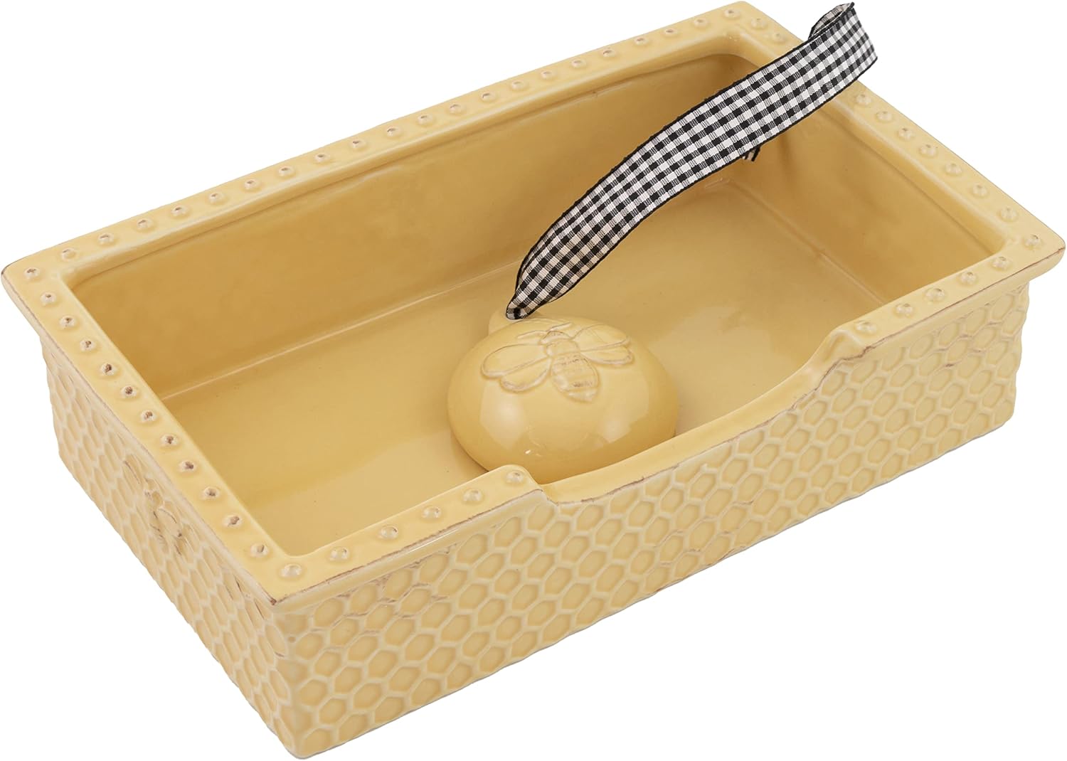 Boston International Embossed Stoneware Napkin Holder Caddy, Guest Towel Size, Honeycomb