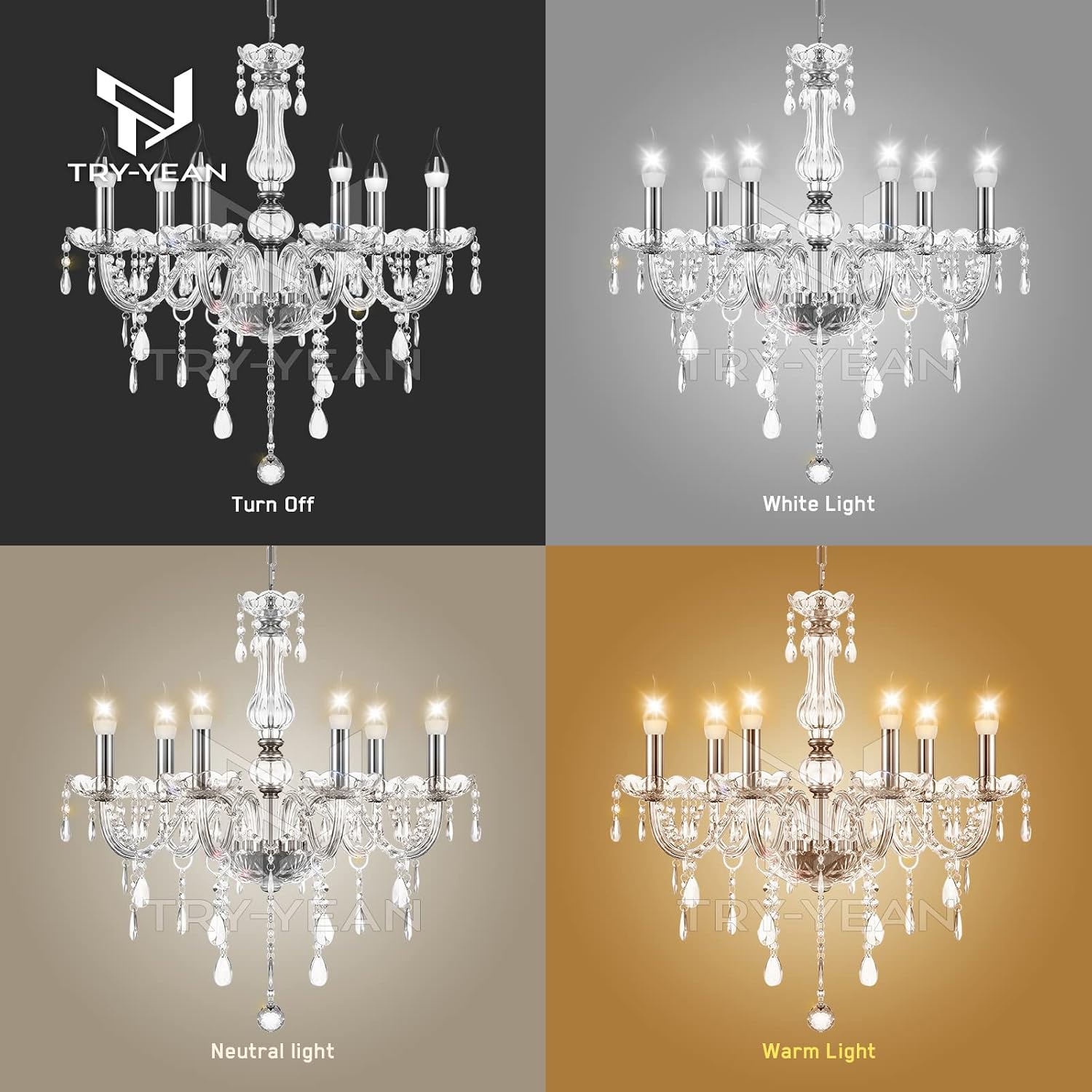 6 Lights Clear Chandelier K5 Crystal Chandelier with Adjustable Chain Flush Mount Hanging Ceiling Pendant Light Classic Candle Crystal Lighting for Bedroom Dining Room Hallway E12