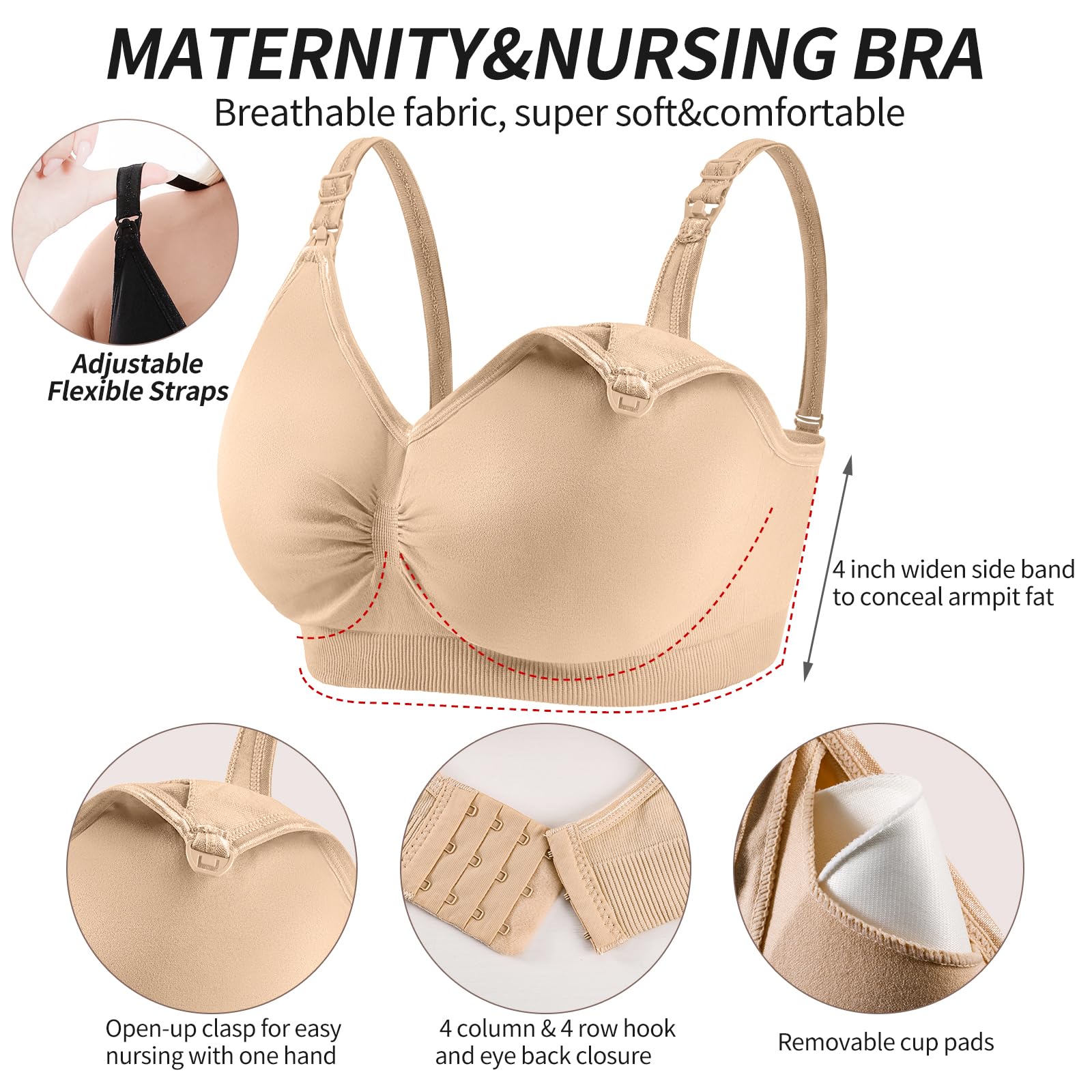 3 Piezas Sujetadores de Lactancia para Mujer, Sujetador de Maternidad Sin Costuras Sin Aros Maternity Nursing Bra con Extensiones y Almohadillas