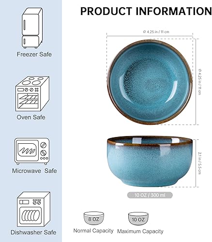 Miniatura 10 de Cuencos de cerámica para postre, cuencos de helado de 10 onzas, juego de 4 cuencos de cerámica para sopa para cocina, cuencos pequeños de 4.5