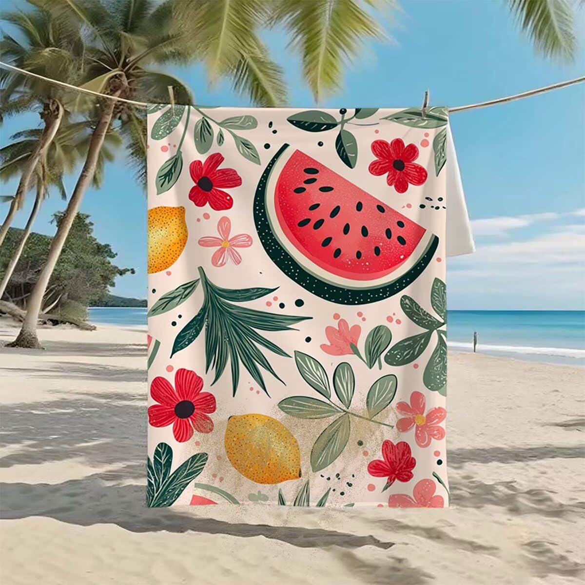 Telo Mare XXL 220x100cm/35x70cm, 2 Set Telo Mare Microfibra Frutta Asciugamano Palestra Uomo, Antisabbia, Leggero, Asciugatura Rapida, Teli da Spiaggia Grandi Accessori per Camping Natation Yoga A-45