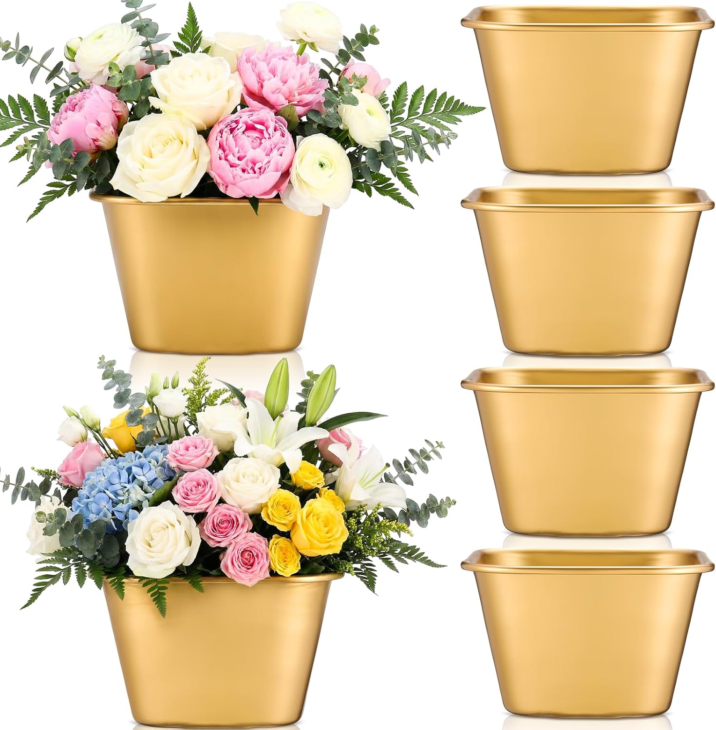 6 Pcs Small Gold Vases for Centerpieces Tall Metal Flower Trumpet Vase Vintage Compote Planter Plant Pots for Wedding Party Table Centerpiece Decorations (3.7 Inch,Cylinder)