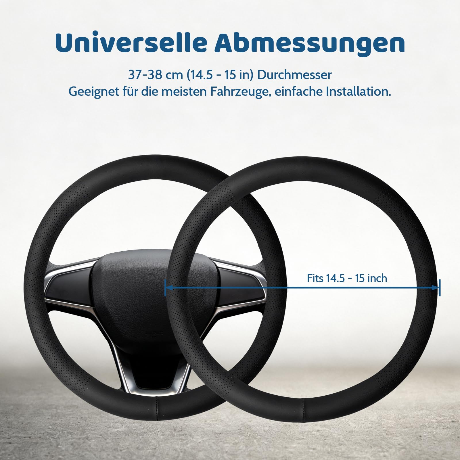 Auto Lenkradbezug 37-38 cm Universal Lenkradbezug Leder Steering Wheel Cover Kunstleder rutschfest Bequem für Sommer & Winter (Schwarz)