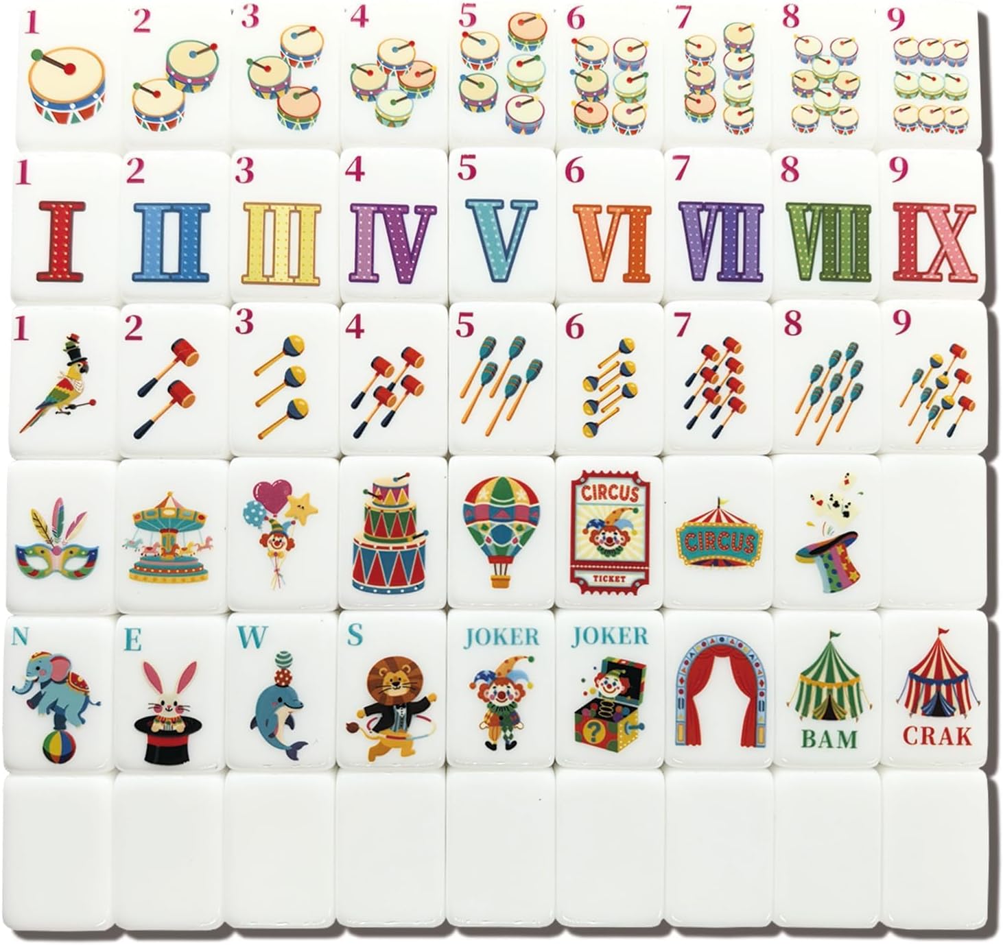 American Mini Travel Mahjong Circus Design Set 0.9-inch 160 Acrylic High-Grade Mah-Jongg Tiles24