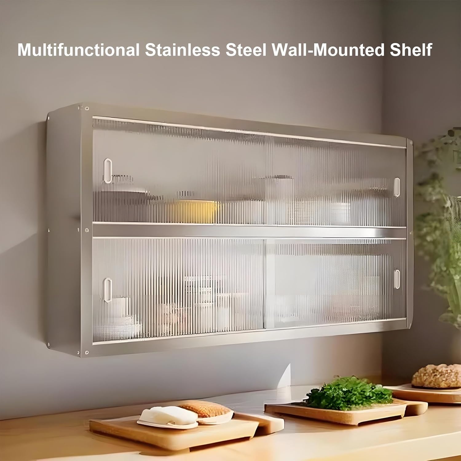 Kitchen Storage Cabinets 2-Tier Stainless Steel Shelf Bathroom Storage Cabinet with Transparent Acrylic Sliding Door Suitable for Kitchens Balconies and Bathrooms(70 * 30 * 70cm)