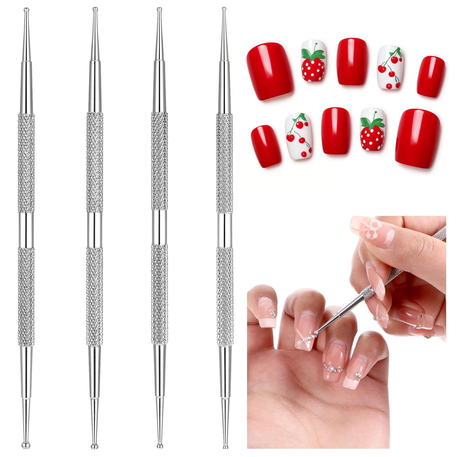 Tyqour Zestaw 4 sztuk pisaków w kropki, ze stali nierdzewnej, do malowania kropek, do manicure w kropki, wiele rozmiarów, do malowania paznokci